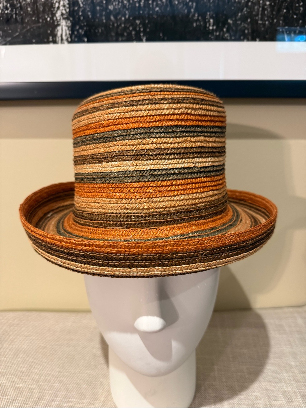 Vintage Platania Made in Italy Striped Straw Hat